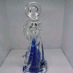 VTG Stunning Murano Style Praying Angel Art Glass Silver Blue Bottom 8" Taiwan
